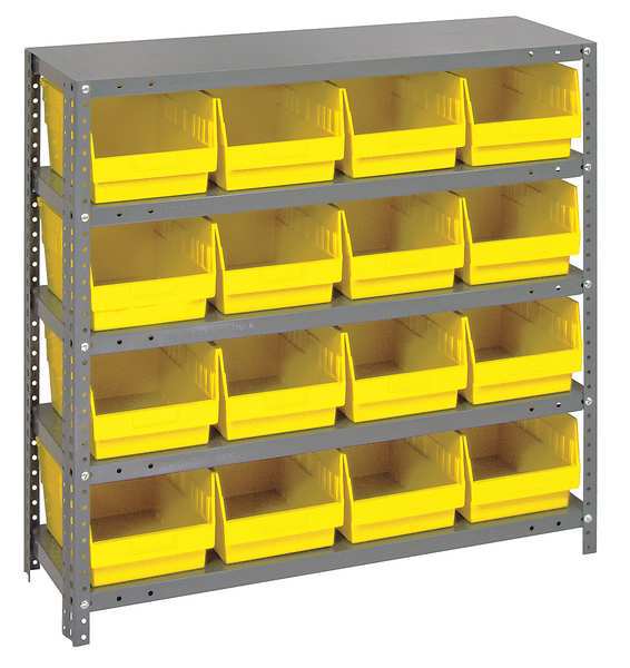 Steel Bin Shelving, 36 in W x 39 in H x 12 in D, 5 Shelves, Yellow