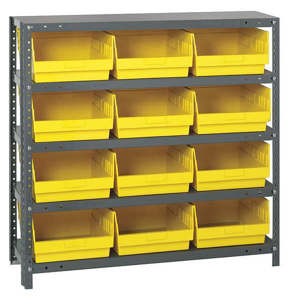 Steel Bin Shelving, 36 in W x 39 in H x 12 in D, 5 Shelves, Yellow
