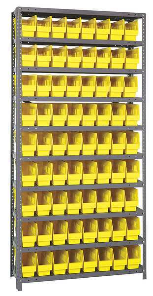 Steel Bin Shelving, 36 in W x 75 in H x 18 in D, 10 Shelves, Yellow