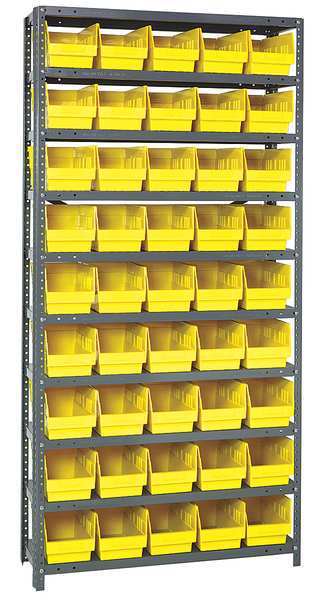 Steel Bin Shelving, 36 in W x 75 in H x 18 in D, 10 Shelves, Yellow