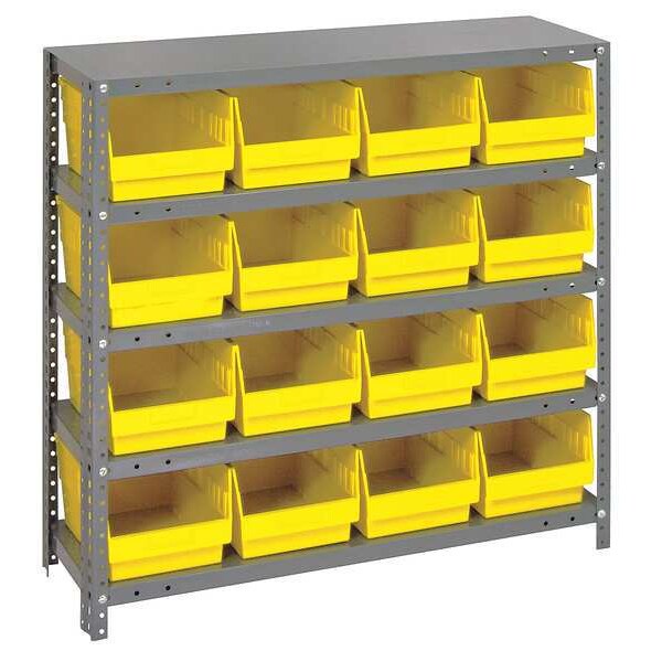 Steel Bin Shelving, 36 in W x 39 in H x 18 in D, 5 Shelves, Yellow