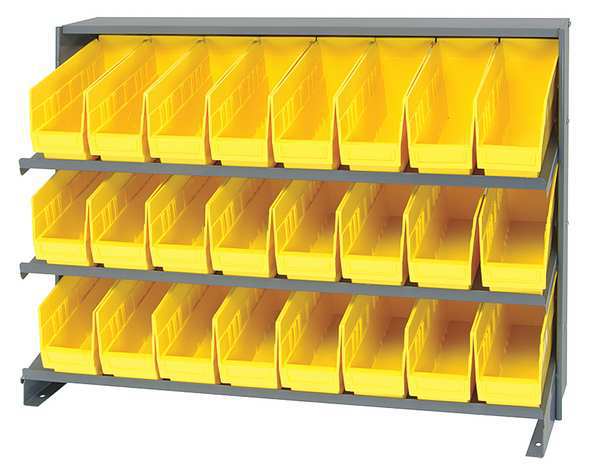 Steel Bench Pick Rack, 36 in W x 27 in H x 12 in D, 3 Shelves, Yellow