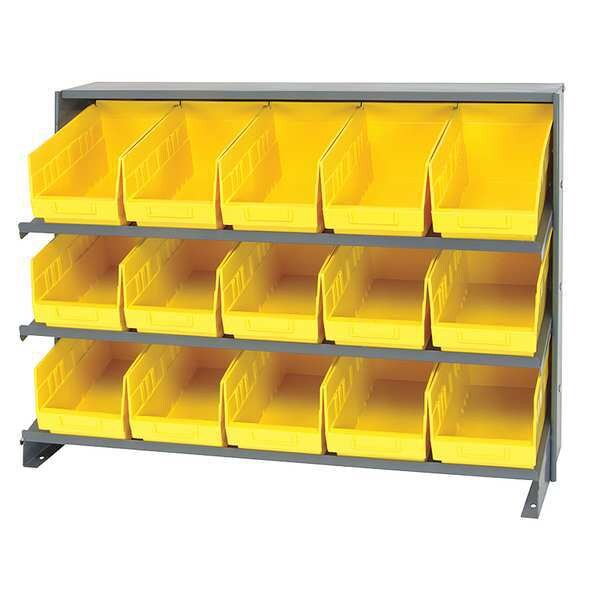 Steel Bench Pick Rack, 36 in W x 27 in H x 12 in D, 3 Shelves, Yellow