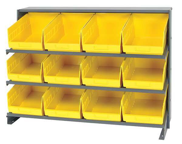 Steel Bench Pick Rack, 36 in W x 27 in H x 12 in D, 3 Shelves, Yellow