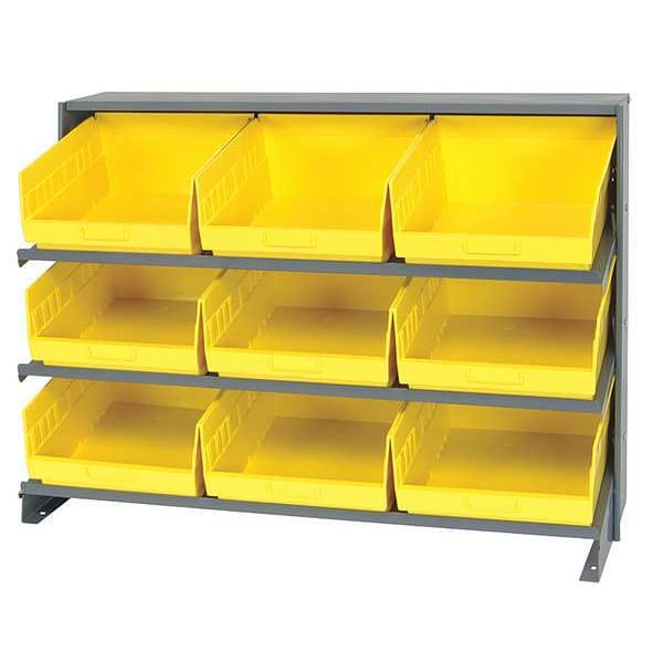 Steel Bench Pick Rack, 36 in W x 27 in H x 12 in D, 3 Shelves, Yellow