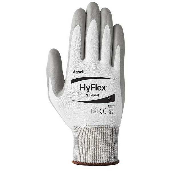 Hyflex Cut-Resistant Coated Gloves, A2 Cut Level, Polyurethane, White/Gray, Medium (Size 8), 1 Pair