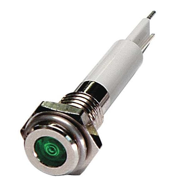 Flat Indicator Light, Green, 12VDC, Size: 6mm Mounting dia