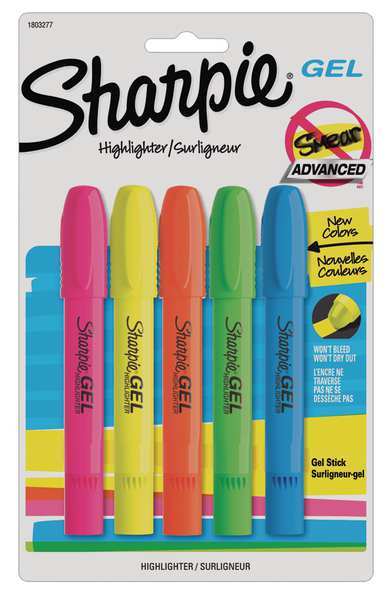 Gel Highlighter Set, Gel Stick, Non Smearing PK5