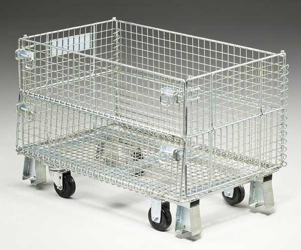 Silver Collapsible Bulk Container, Steel, 5 cu ft Volume Capacity