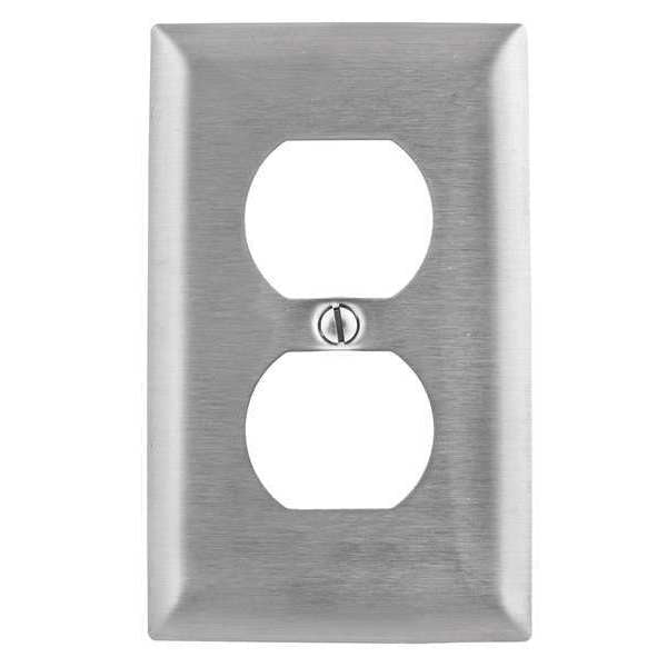 Duplex Receptacle Wall Plates and Box Cover, Number of Gangs: 1 Stainless Steel, Brushed Finish
