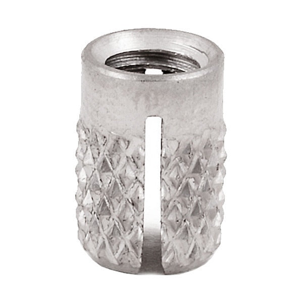 Press Insert, M4-0.70 Int Thrd Sz, 7.950 mm L, 5.842 mm Dia., 18-8 Stainless Steel, Plain, 5 PK