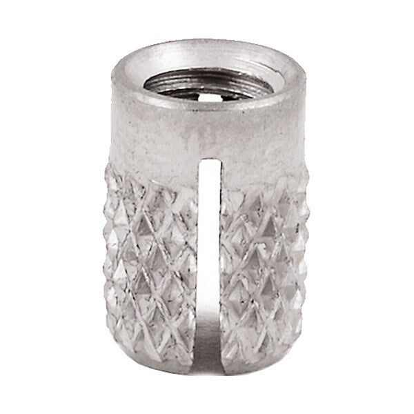 Press Insert, M3-0.50 Int Thrd Sz, 4.775 mm L, 4.216 mm Dia., 18-8 Stainless Steel, Plain, 5 PK