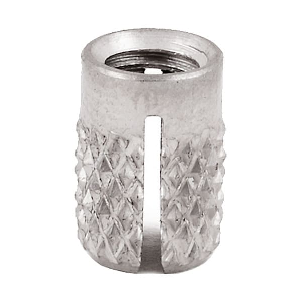 Press Insert, M5-0.80 Int Thrd Sz, 9.525 mm L, 6.654 mm Dia., 18-8 Stainless Steel, Plain, 5 PK