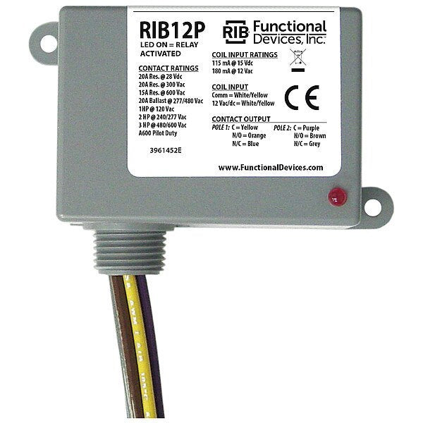 Enclosed Relay, 20A, DPDT, 12VAC/dc