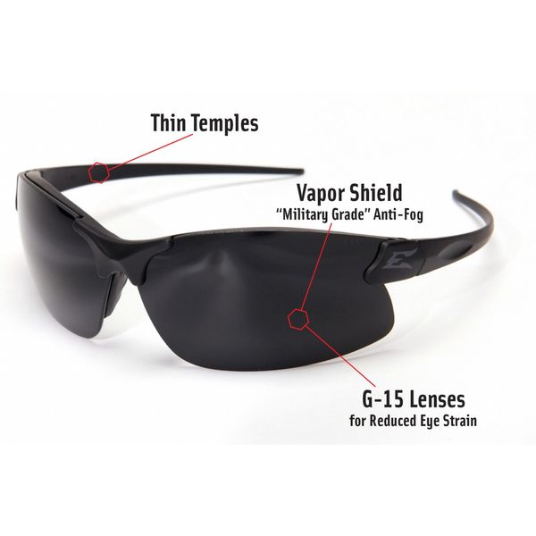 Safety Glasses, Wraparound Smoke Polycarbonate Lens, Anti-Fog, Scratch-Resistant