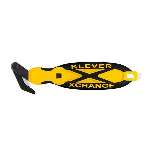 Hook-Style Safety Cutter, 7 in Length, Fixed Steel Blade, Rubberized Oval Handle, Yellow