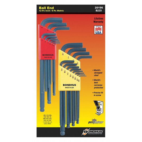 21 Piece Metric/SAE L-Shape Hex Key Set, 20196