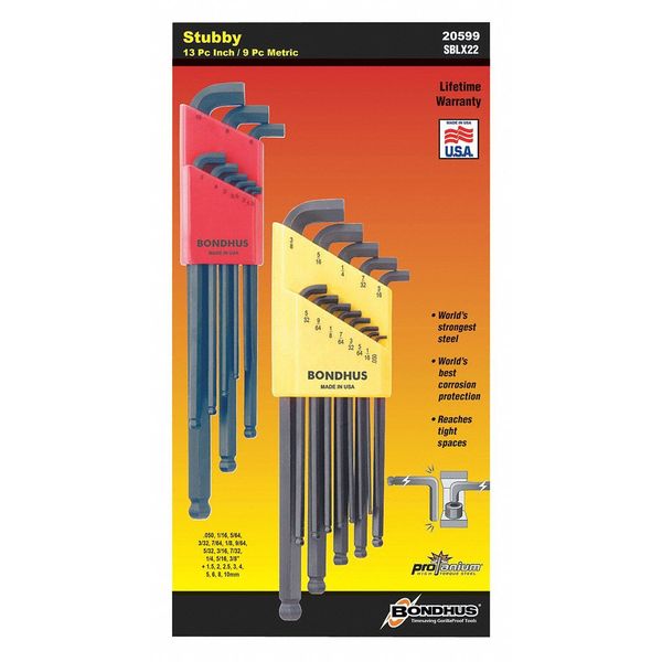 22 Piece Metric/SAE L-Shape Hex Key Set, 20599