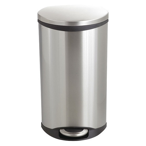 7-1/2 gal Oval Wastebasket, Stainless Steel, 15