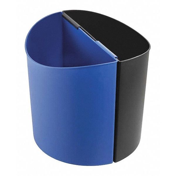 14 gal Half-Round Recycling Bin, Open Top, Black/Blue, Plastic, 2 Openings