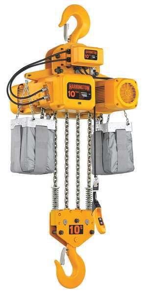 Electric Chain Hoist, 20,000 lb, 10 ft, Hook Mounted - No Trolley, Yellow