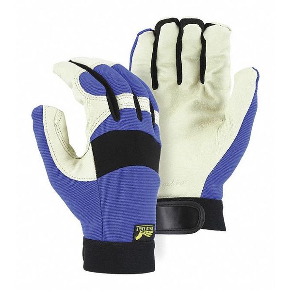 Mechanics Gloves, XL, Blue/White, Stretch Knit Back with Neoprene Knuckle