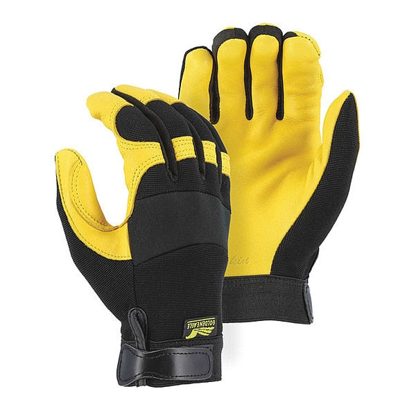 Leather Gloves, L, Black/Gold, Seamless, Stretch Knit with Neoprene Knuckle