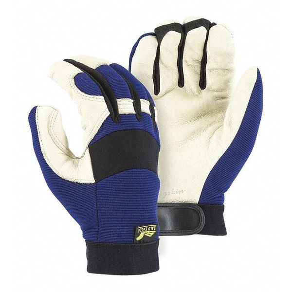 Mechanics Gloves, XL, Beige/Blue, Stretch Knit Back with Neoprene Knuckle