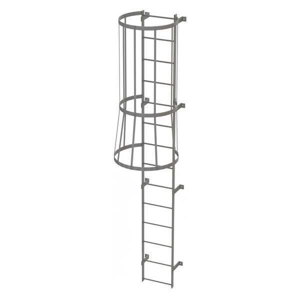 13 ft Fixed Ladder with Safety Cage, Steel, 14 Steps, Top Exit, Gray Powder Coated Finish