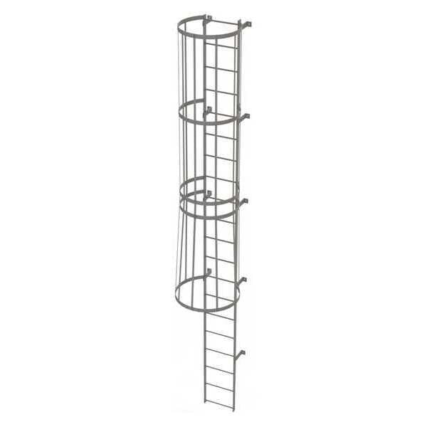 19 ft Fixed Ladder with Safety Cage, Steel, 20 Steps, Top Exit, Gray Powder Coated Finish
