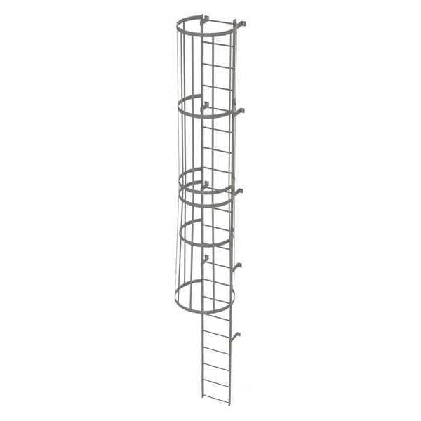 20 ft Fixed Ladder with Safety Cage, Steel, 21 Steps, Top Exit, Gray Powder Coated Finish