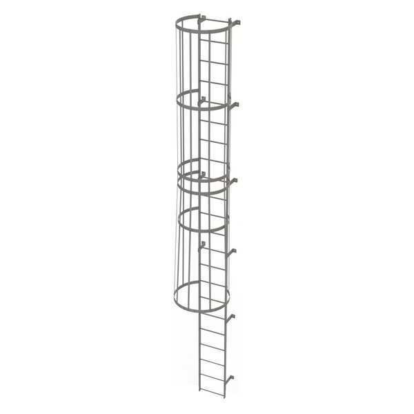 21 ft Fixed Ladder with Safety Cage, Steel, 22 Steps, Top Exit, Gray Powder Coated Finish