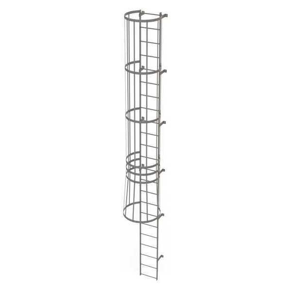 22 ft Fixed Ladder with Safety Cage, Steel, 23 Steps, Top Exit, Gray Powder Coated Finish