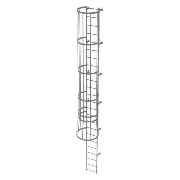 23 ft Fixed Ladder with Safety Cage, Steel, 24 Steps, Top Exit, Gray Powder Coated Finish