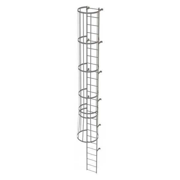 24 ft Fixed Ladder with Safety Cage, Steel, 25 Steps, Top Exit, Gray Powder Coated Finish