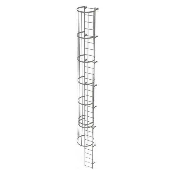29 ft Fixed Ladder with Safety Cage, Steel, 30 Steps, Top Exit, Gray Powder Coated Finish