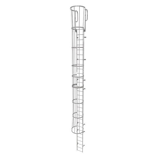 33 ft Fixed Ladder with Safety Cage, Steel, 30 Steps, Top Exit, Gray Powder Coated Finish