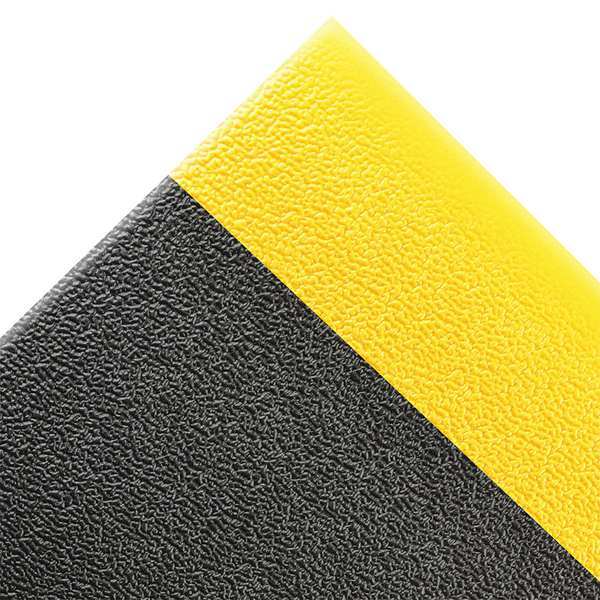 Antifatigue Mat, Black/Yellow, 6 ft. L x 3 ft. W, PVC Foam, Pebble Surface Pattern, 3/8