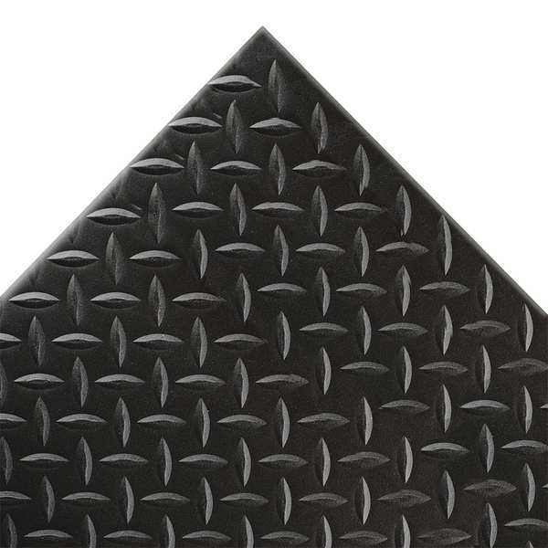 Antifatigue Mat, Black, 6 ft. L x 3 ft. W, PVC Foam, Diamond Plate Surface Pattern, 1/2