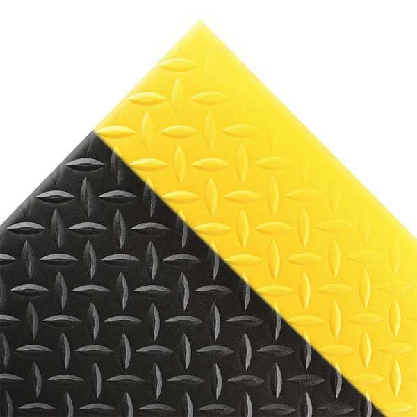 Antifatigue Mat, Black/Yellow, 4 ft. L x 3 ft. W, PVC Foam, Diamond Plate Surface Pattern