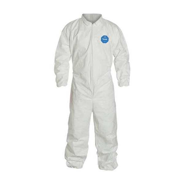 Collared Disposable Coveralls, 25 PK, White, High Density Spunbond Polyethylene, Zipper