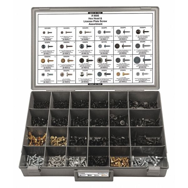 Hex Head License Screw Assort, 585 pcs.