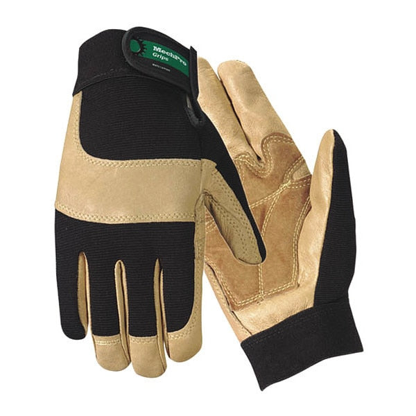 Mechanics Gloves, S, Black/Tan, Reinforced Padded, Spandex