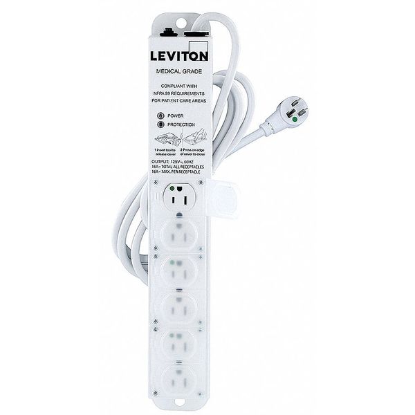Outlet Strip, 15 A, 7 ft Cord L, 6 Outlets
