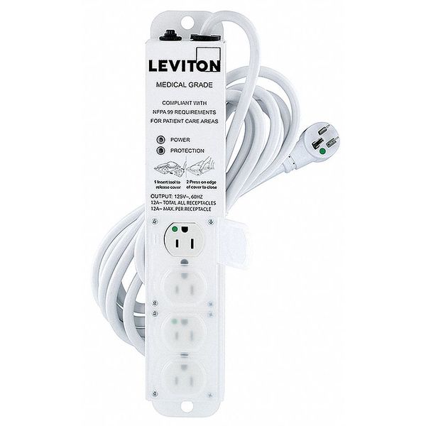 Outlet Strip, 15 A, 15 ft Cord L, 4 Outlets