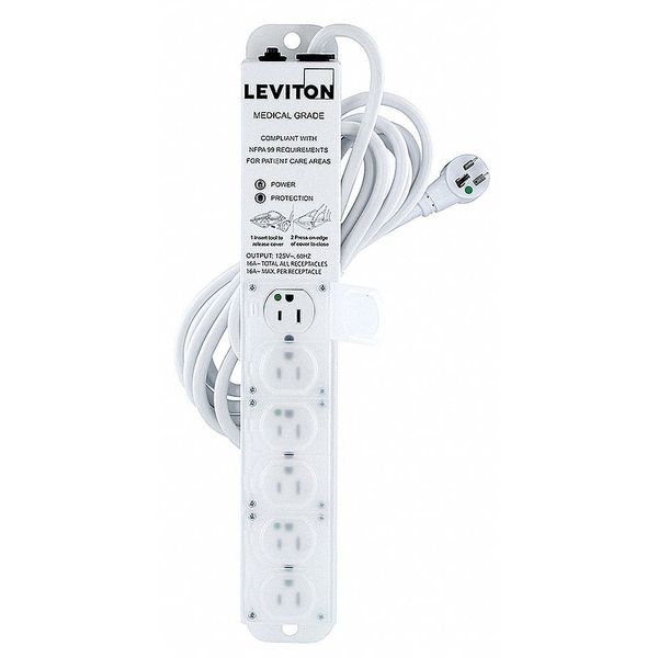 Outlet Strip, 15 A, 15 ft Cord L, 6 Outlets