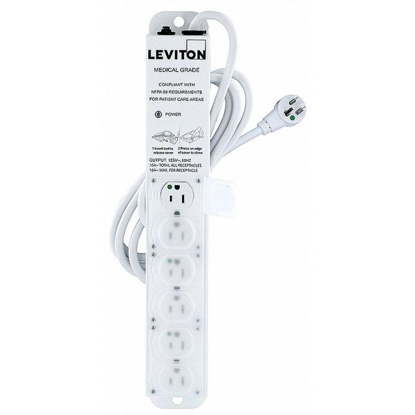 Outlet Strip, 15 A, 7 ft Cord L, 6 Outlets