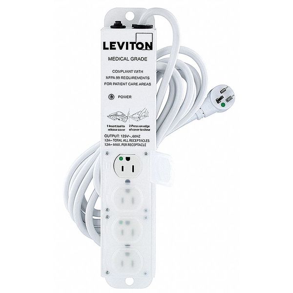 Outlet Strip, 15 A, 15 ft Cord L, 4 Outlets