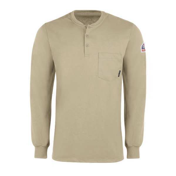 Ls Fr Interlock Henley Khaki 6.25 Oz