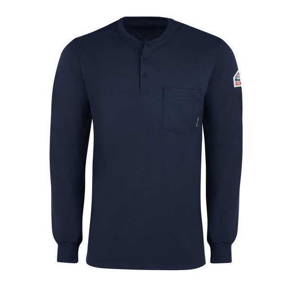 Flame Resistant Henley Shirt, Navy, Cotton, S